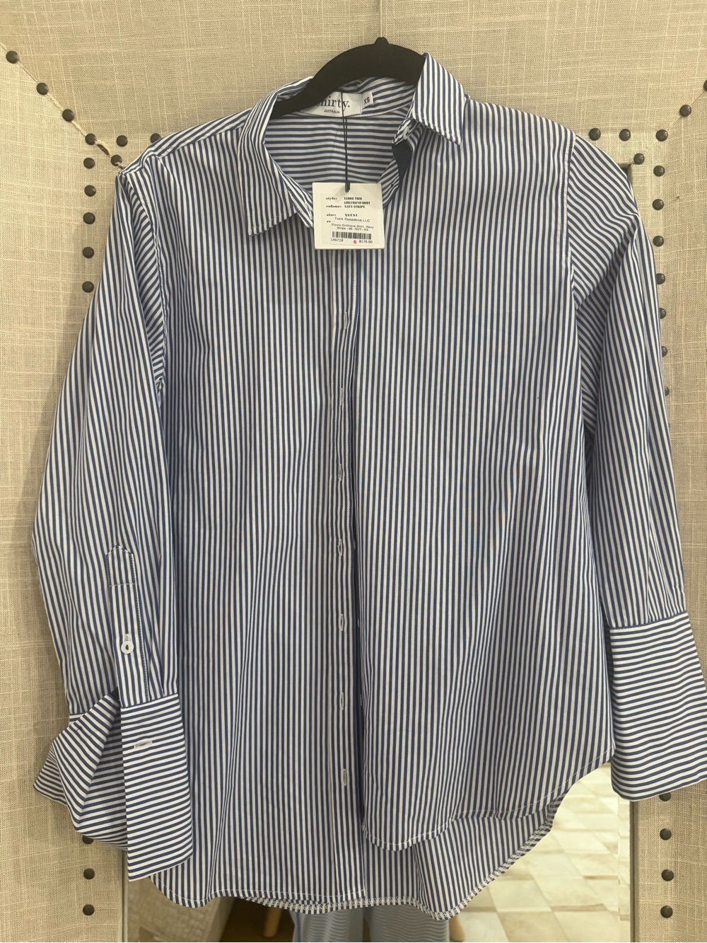 Shirty. Australia Elise Trim Girlfriend Shirt Navy Stripe XS - Picture 4 of 5